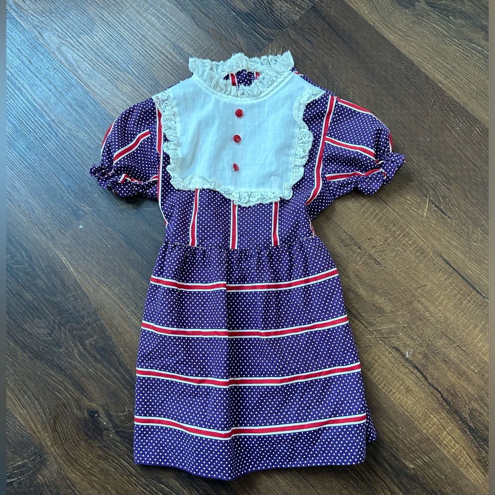 Vintage striped lace Sears Baby dress 70’s 100 percent cotton